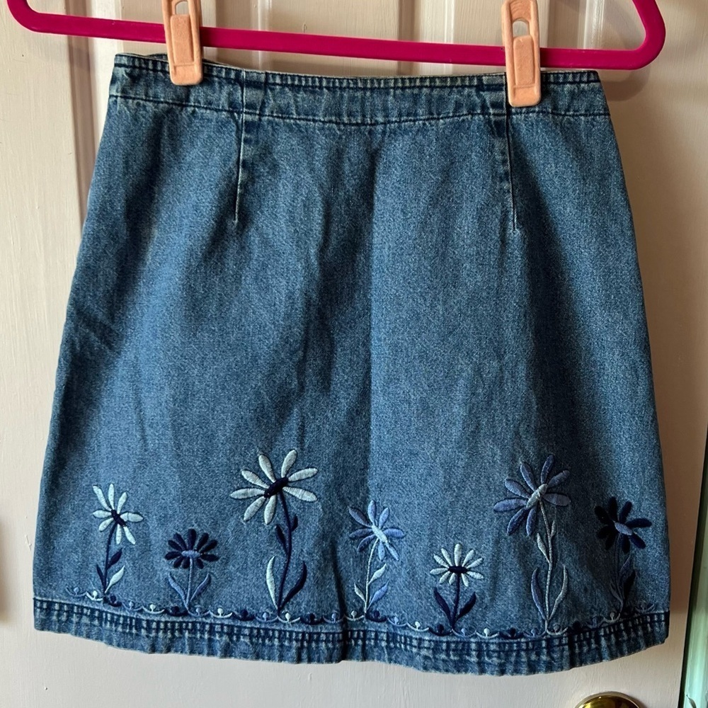 Vintage Y2K Route 66 Embroidered Denim Skirt Size 7/8